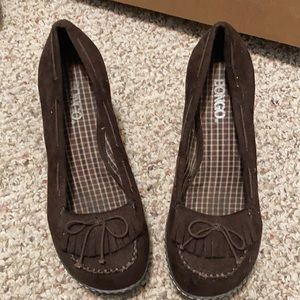 Brown suede wedges